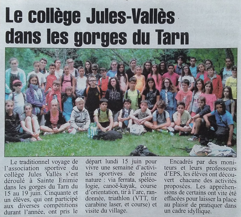 actualités Collège Jules Vallès - Sainte-Enimie 2015